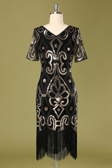 1920s Black Sequins Flapper Dress